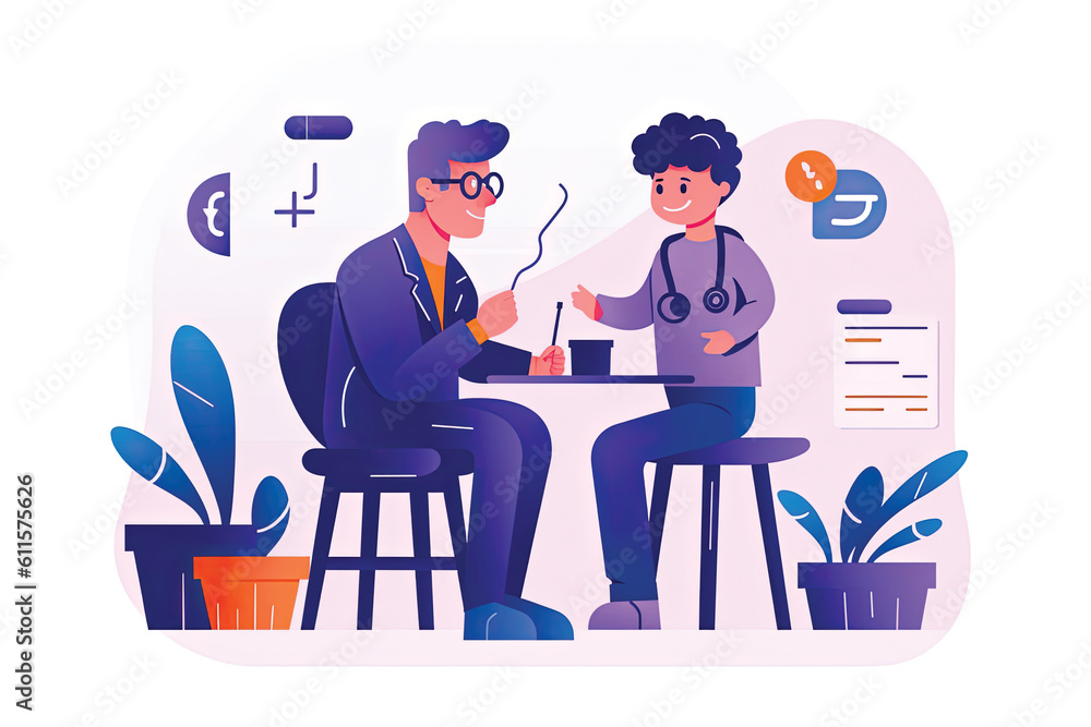 Doctor and patient at the reception Healthcare concept illustration in flat style Doctor and patient at the reception Healthcare concept illustration in flat style