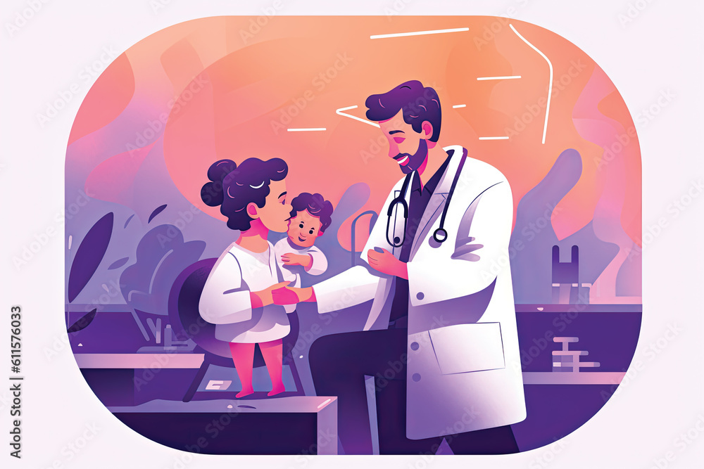 Doctor and patient at the reception Healthcare concept illustration in flat style Doctor and patient at the reception Healthcare concept illustration in flat style