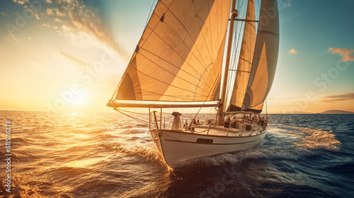 Fotografiet a sailboat sailing in the ocean at sunset, better homes and gardens, full width,