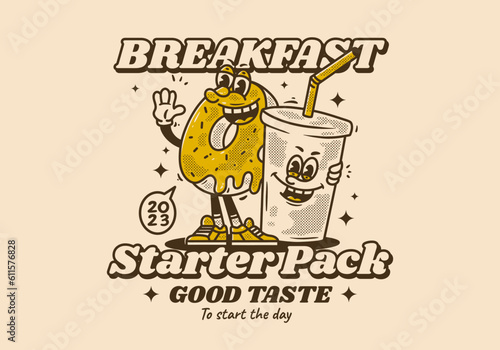 Mascot character design of donuts and soft drink