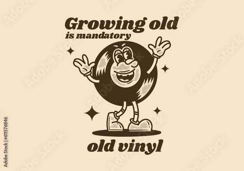 Vinyl disk mascot character with happy expression