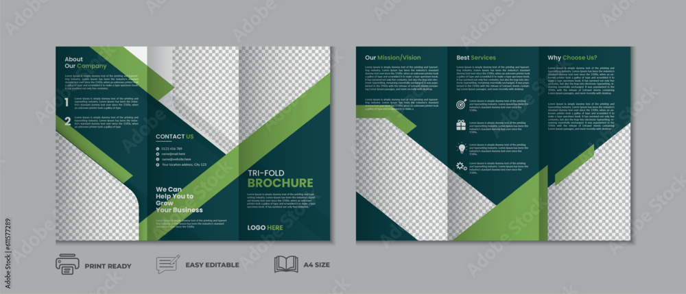 Trifold brochure template, three fold cover page, three fold brochure