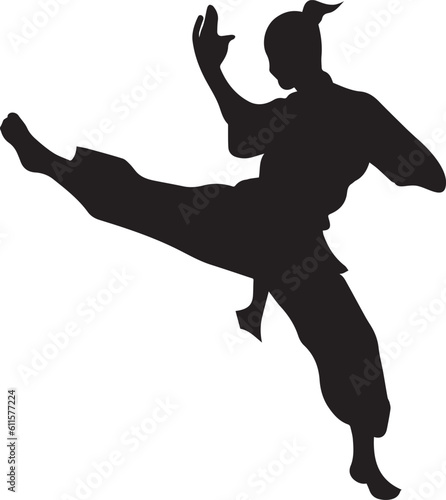 a chines man kung fu pose vector silhouette