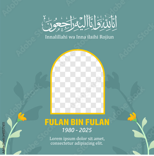 Condolences obituary design template with Arabic Inna lillahi wa inna ilaihi raji'un