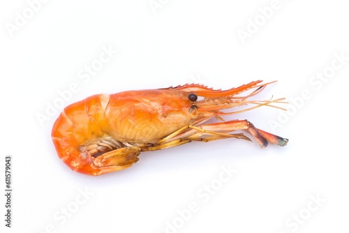Delicious grilled river prawns on a white background