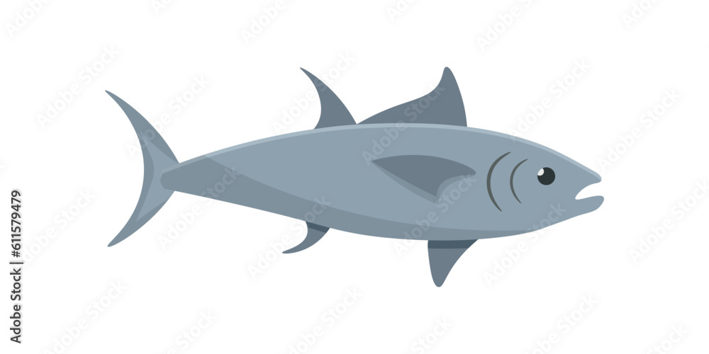 Tuna, one sea and ocean fish with tail and fins, marine animal for industrial fishing