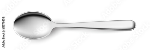 3D spoon, metal steel or silver cutlery object, teaspoon, tablespoon or dessert spoon