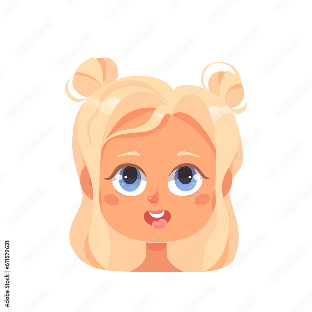 Girl face for avatar, portrait of adorable cute kid with stylish blond hair and blue eyes Girl face for avatar, portrait of adorable cute kid with stylish blond hair and blue eyes