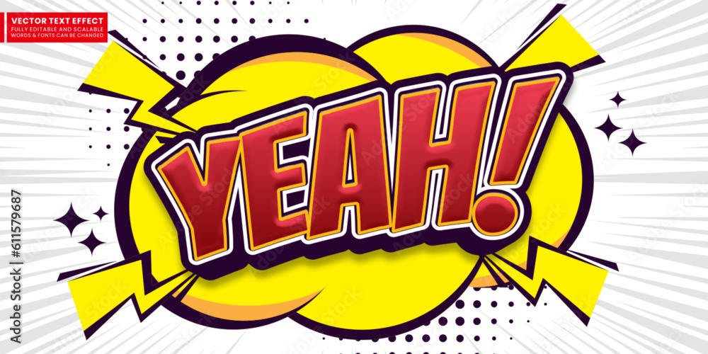 Fototapeta premium Yeah comic book text effect editable three dimension font style