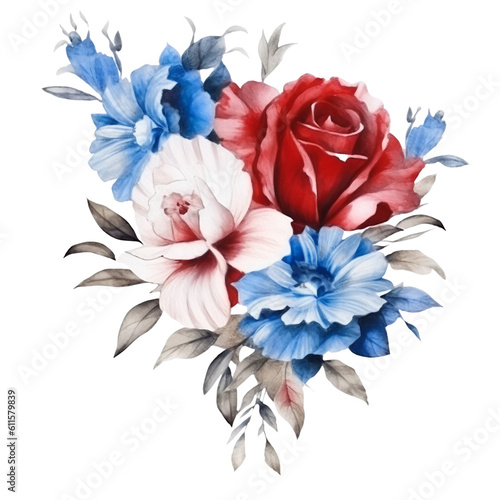 Bed Blue White Flowers Watercolor Clip Art, Watercolor Sublimation Design