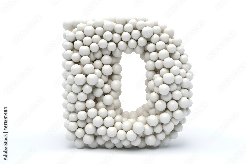 illustration of letter D made from big white pills on white background, Generative AI illustration of letter D made from big white pills on white background, Generative AI