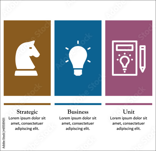 SBU - Strategic Business Unit Acronym. Infographic template with icons and description placeholder
