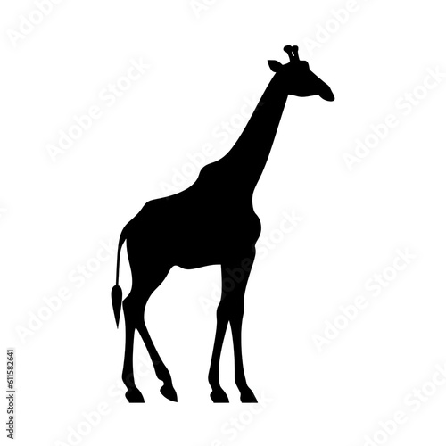 black giraffe silhouette on white background - created using generative AI tools © Salander Studio