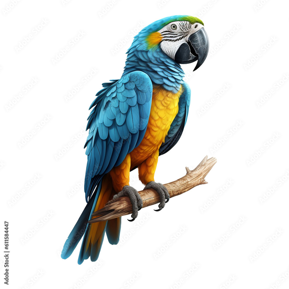 Blue and yellow parrot macaw isolated