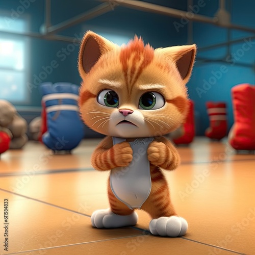 cuten boxing kitten - cartoon character created using generative AI tools photo