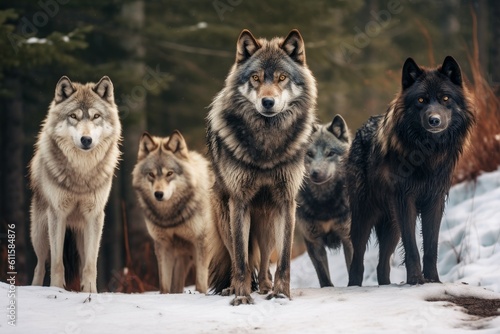 Group wolfs forest. Generate Ai