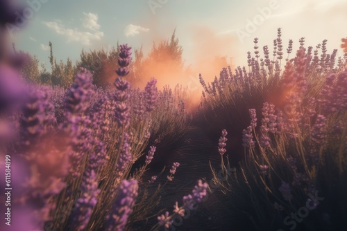 Growing lavender field. Generate Ai