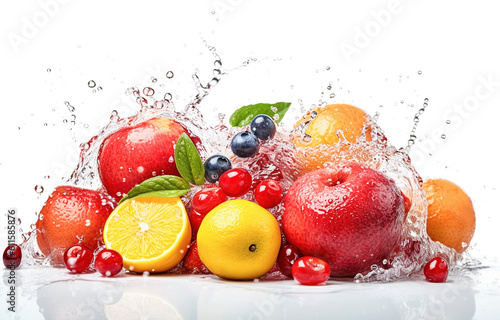 Ai generative. Fresh fruits  in water splash  on white