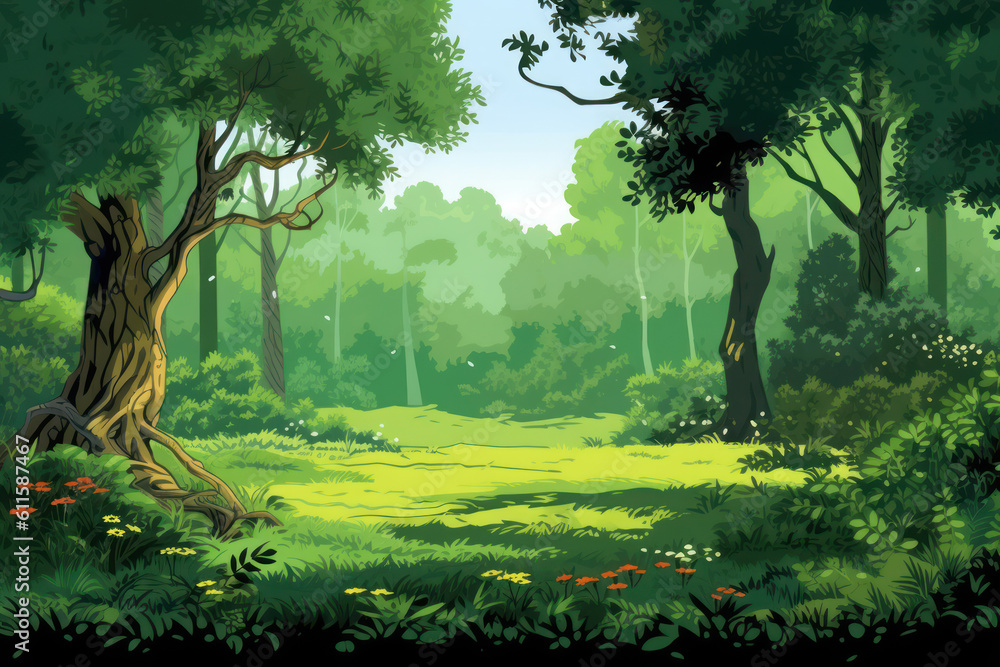 Fototapeta premium Picturesque Nature Scene: Green Forest in the Background