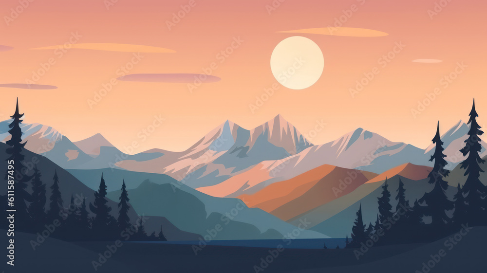 Calming abstract landscape with mountains in the background