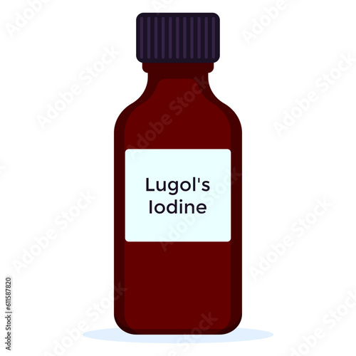 Lugol's iodine in dark glass bottle isolated on white background.