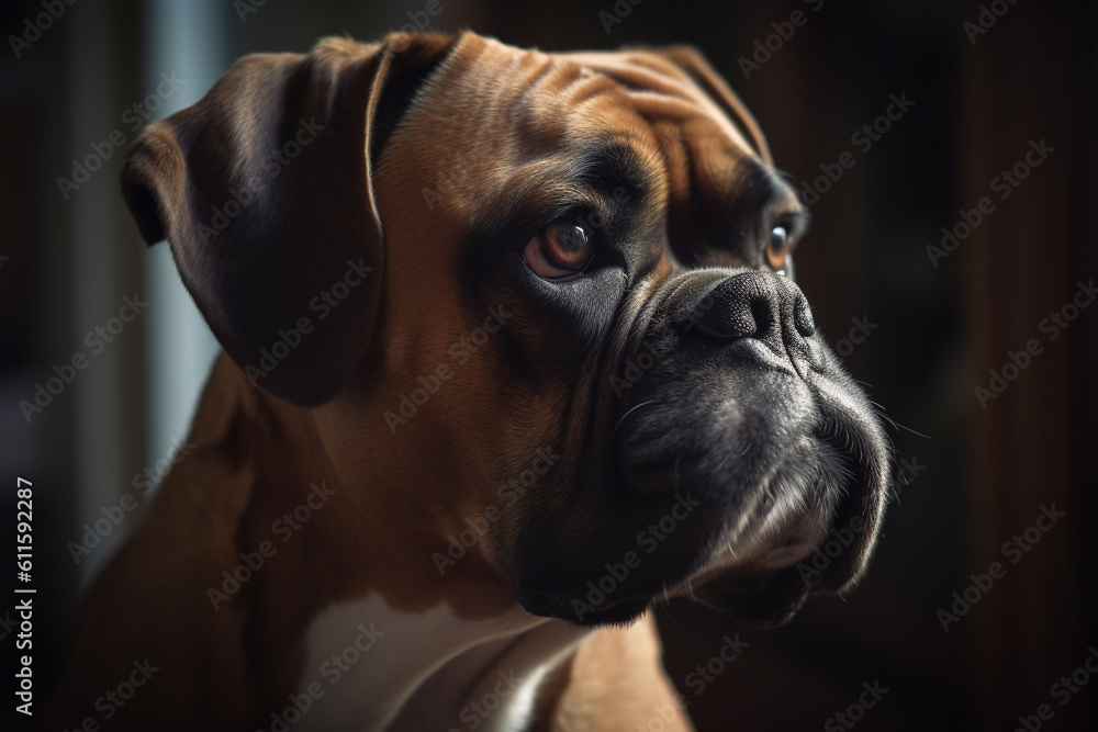 Portrait of a dog of the Boxer breed close-up, generative ai