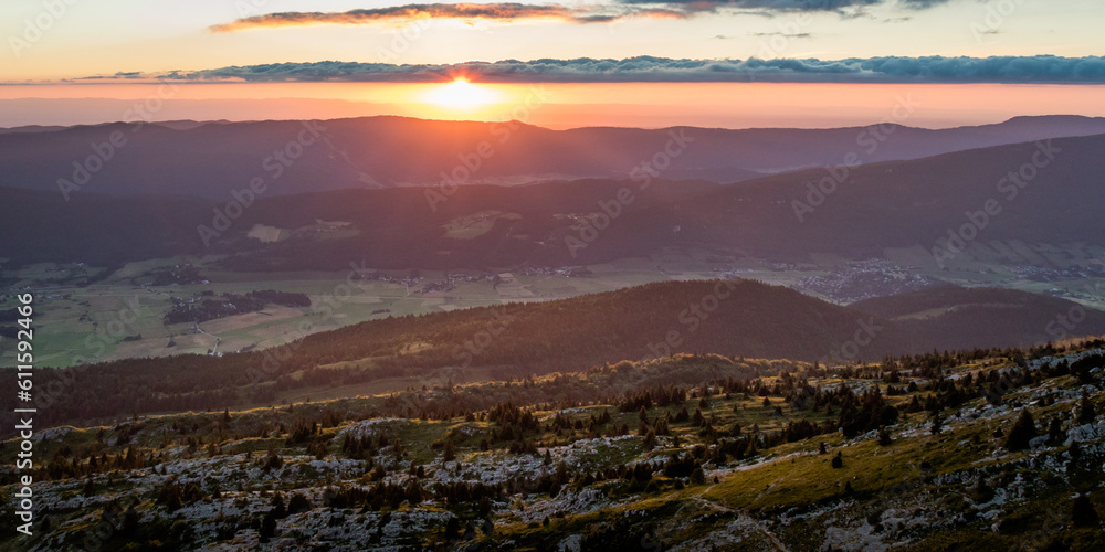 Sunset over the Vercors mountain range from the Pic Saint Michel
