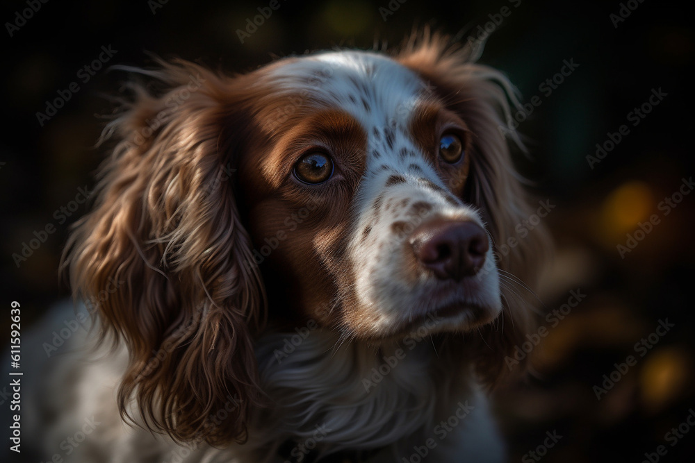 Portrait of a dog of the Spaniel breed close-up, generative ai