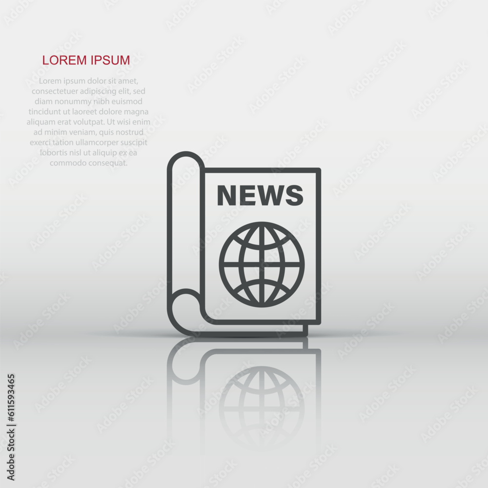 Newspaper icon in flat style. News vector illustration on white isolated background. Newsletter business concept. Newspaper icon in flat style. News vector illustration on white isolated background. Newsletter business concept.