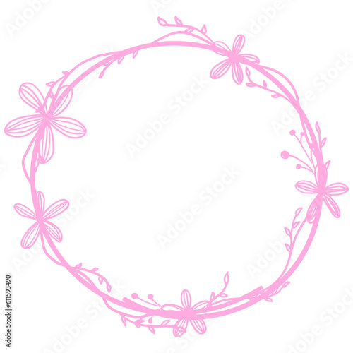 Pastel Hand Drawn Flower Circle Frame