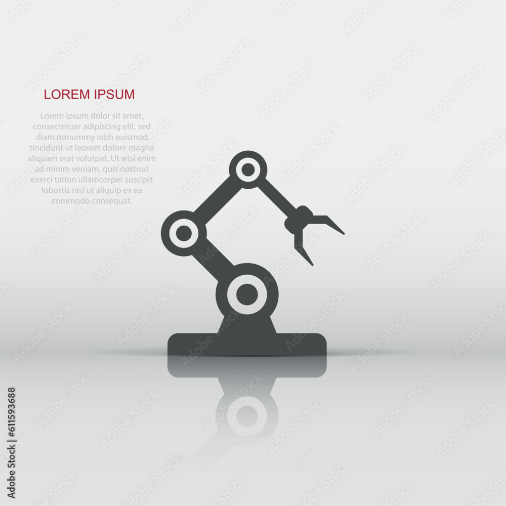 Robot arm icon in flat style. Mechanic manipulator vector illustration on white isolated background. Machine business concept. Robot arm icon in flat style. Mechanic manipulator vector illustration on white isolated background. Machine business concept.