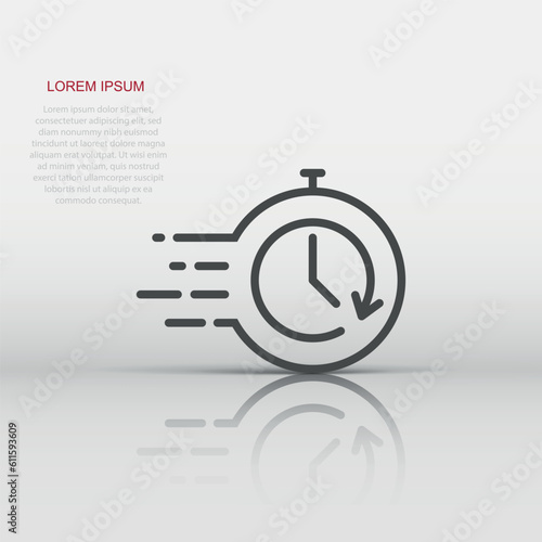 Recovery icon in flat style. Repeat clock vector illustration on white isolated background. Rotation time business concept.