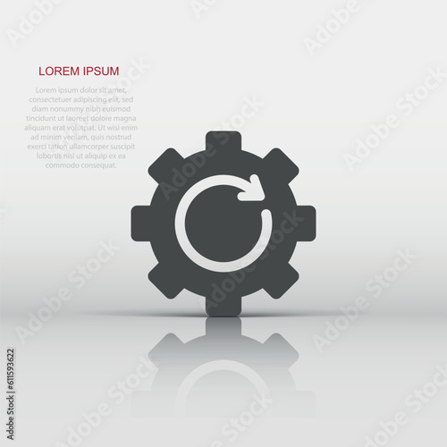 Recovery gear icon in flat style. Repeat vector illustration on white isolated background. Rotation business concept.