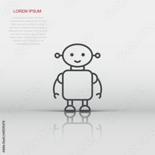 Cute robot chatbot icon in flat style. Bot operator vector illustration on white isolated background. Smart chatbot character business concept.
