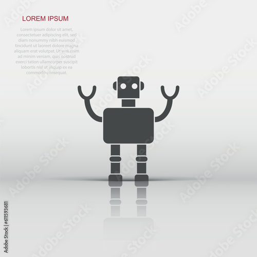 Cute robot chatbot icon in flat style. Bot operator vector illustration on white isolated background. Smart chatbot character business concept.