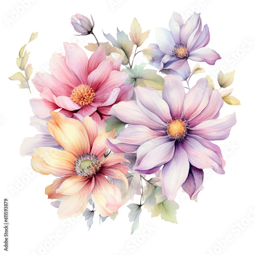 Flowers Watercolor Clip Art, Watercolor Sublimation Design, Watercolor Flowers Bouquet © Danbamstore