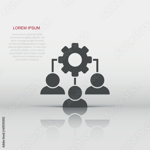 Business training icon in flat style. Gear with people vector illustration on white isolated background. Employee management concept.