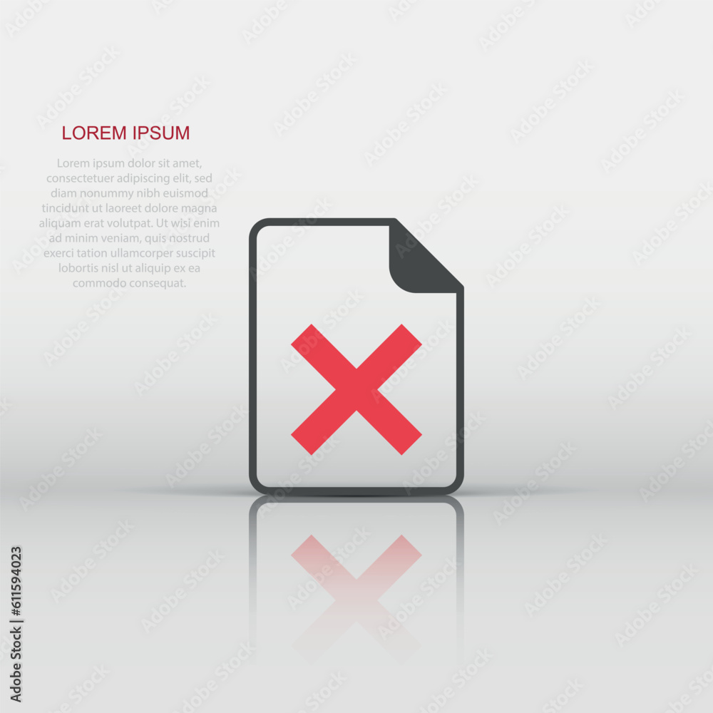 Document error icon in flat style. Broken report vector illustration on white isolated background. Damaged business concept. Document error icon in flat style. Broken report vector illustration on white isolated background. Damaged business concept.
