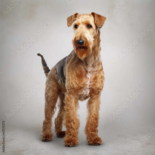 Airedale terrier in full length, photography, studio photo. AI generated.