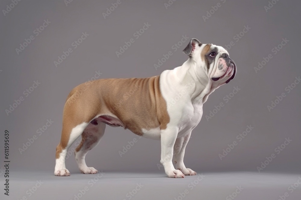 Bulldog in full length, photography, studio photo. AI generated.