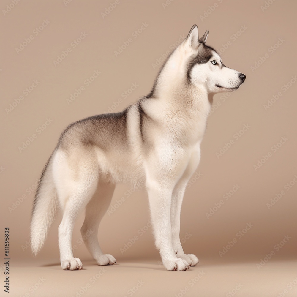 Siberian husky in full length, photography, studio photo. AI generated.