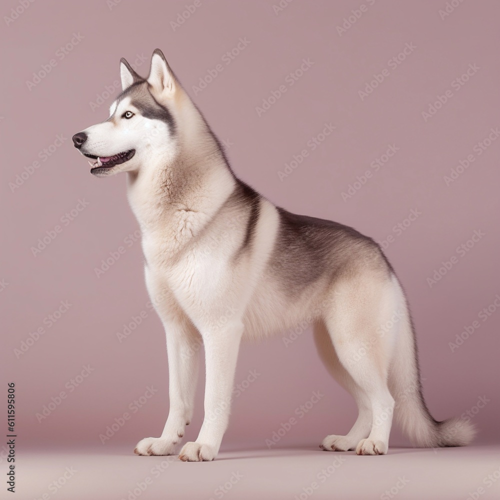 Siberian husky in full length, photography, studio photo. AI generated.