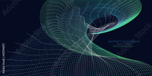 Abstract  background radial flow with lines on dark.  Big Data. Technology concept data grid.  Banner for business, science and technology data analytics.