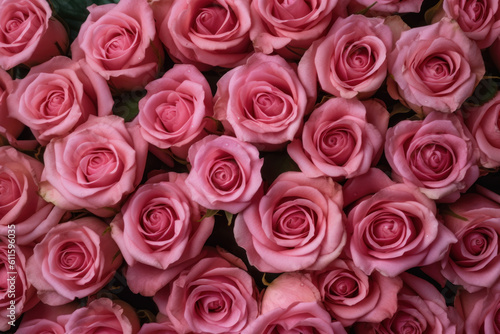 Allover texture of pink roses. Beautiful background of flower heads.