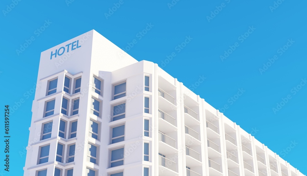 Modern hotel building in the city over blue sky 3d render resident wallpaper backgrounds Modern hotel building in the city over blue sky 3d render resident wallpaper backgrounds
