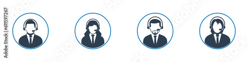 Customer Support Agent Icon Set. Editable Flat Vector Illustration.