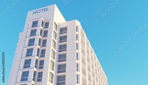 Perspective modern hotel over blue sky scene 3d render architecture resident wallpaper backgrounds