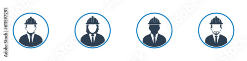 Civil Engineer Profile Icon Set. Editable Flat Vector Illustration.