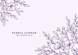 Beautiful Hand drawn Purple flowers and leaves on white background for wedding invitation or engagement or greeting card