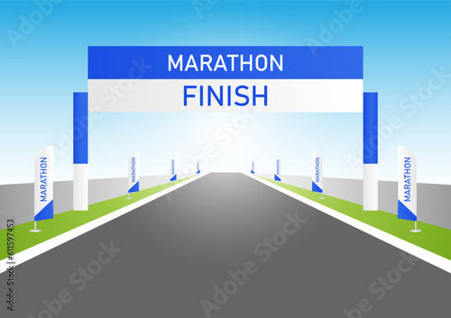Running Competition Event or  Marathon Running Event at Finish Point. Vector Illustration. 